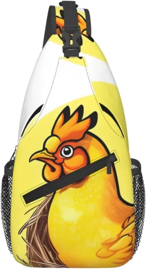 Bird's Nest Golden Chicken Print Men's Cross Chest Bag Diagonally, Cute Crossbody Shoulder Backpack, 7.5" L x 3.5" W x 15.3" H