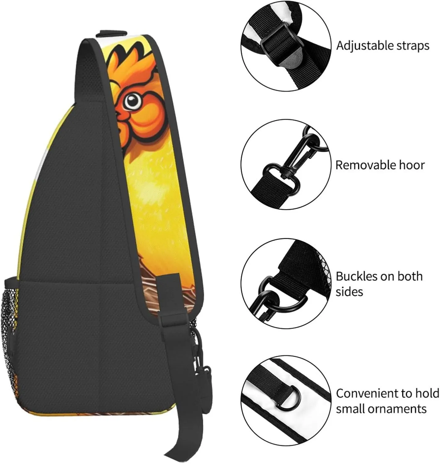 Bird's Nest Golden Chicken Print Men's Cross Chest Bag Diagonally, Cute Crossbody Shoulder Backpack, 7.5" L x 3.5" W x 15.3" H