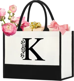 BiuNiuring Initial Canvas Tote Bag Gifts for Women, Personalized Monogrammed Birthday Christmas Gifts for Women Mom Friends Sister, Wedding Bridal Shower Bachelorette Bride Bridesmaid Tote Bag