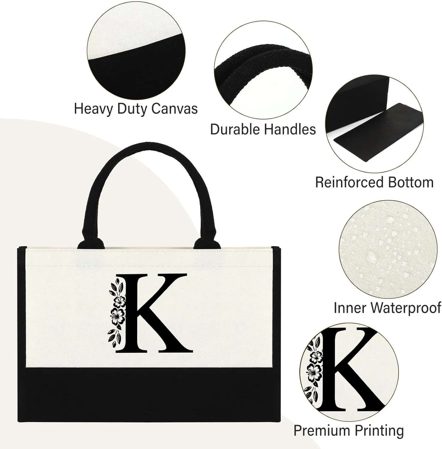 BiuNiuring Initial Canvas Tote Bag Gifts for Women, Personalized Monogrammed Birthday Christmas Gifts for Women Mom Friends Sister, Wedding Bridal Shower Bachelorette Bride Bridesmaid Tote Bag