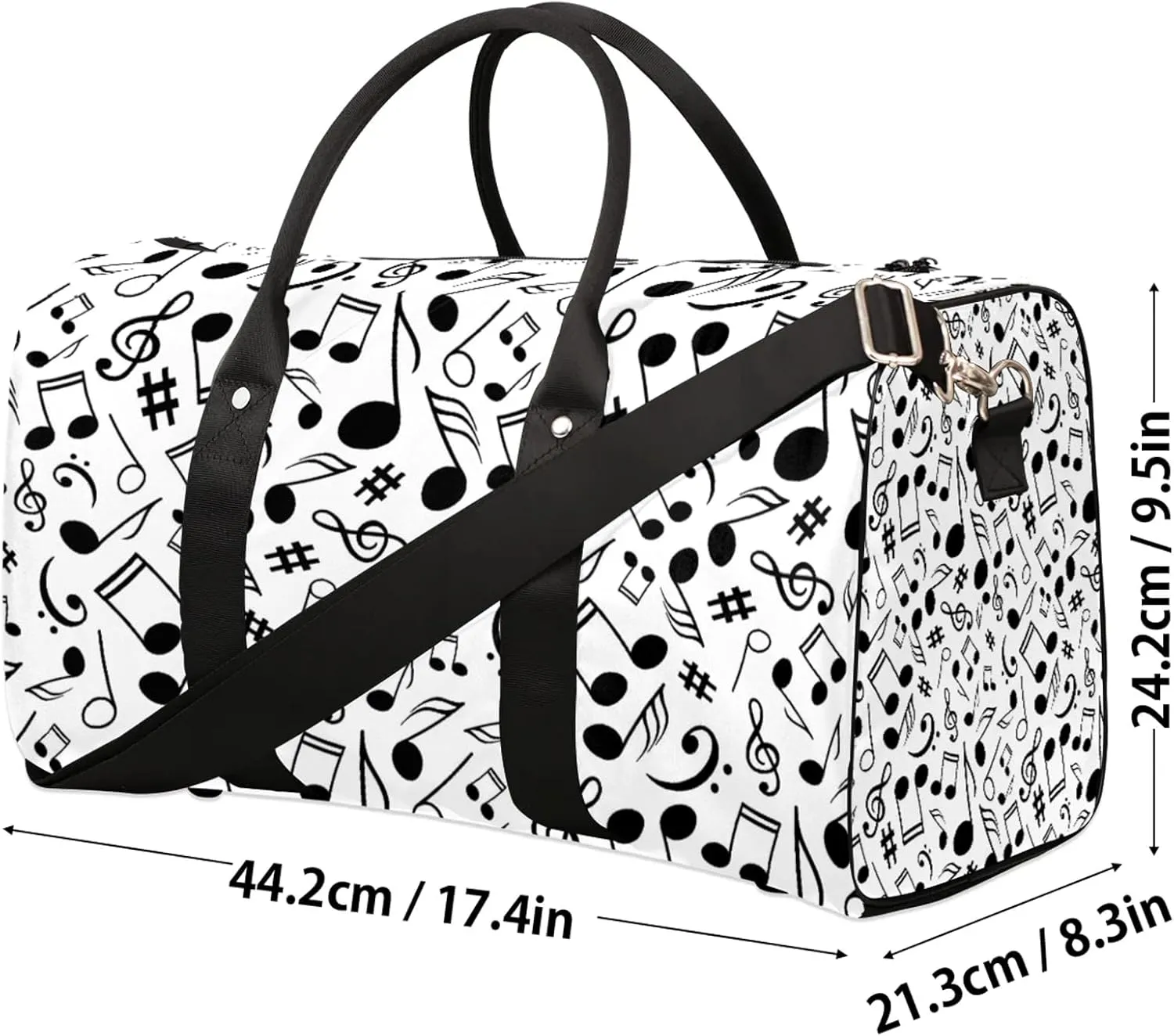 Black And White Music Travel Duffle Bag, Weekender Bags for Women Men Musical Notes Carry on Overnight Bag Waterproof Gym Bags, Hospital Bag for Labor and Delivery