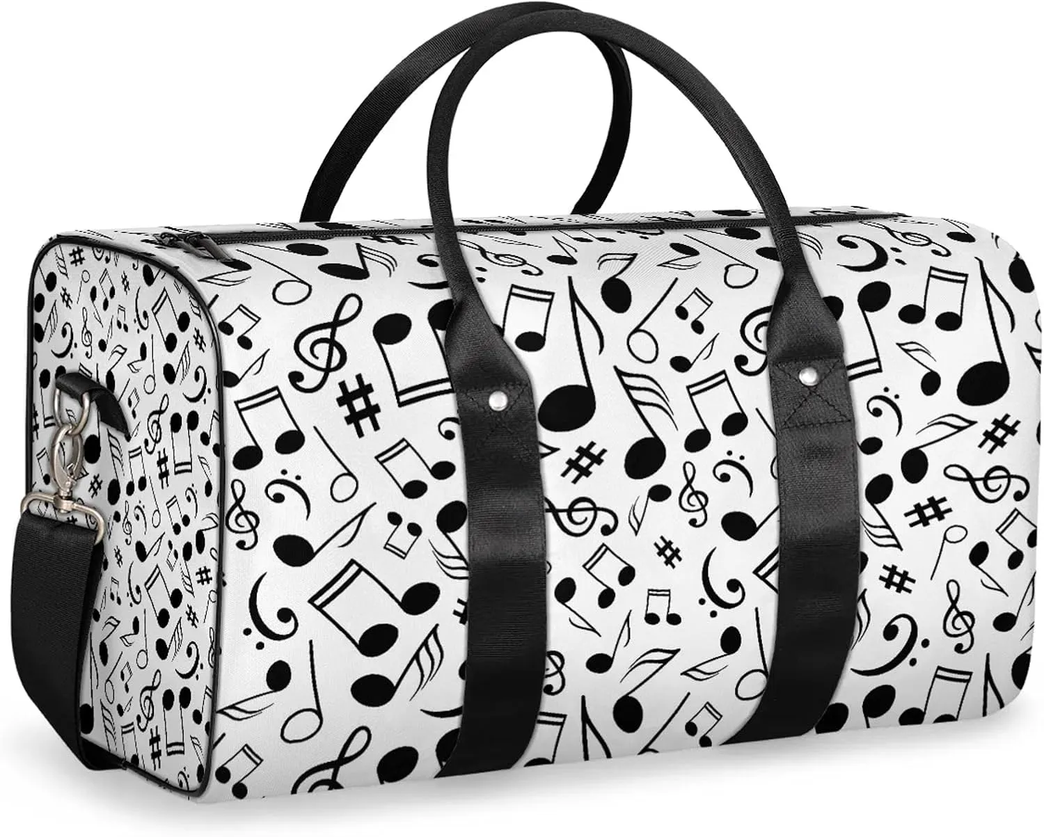 Black And White Music Travel Duffle Bag, Weekender Bags for Women Men Musical Notes Carry on Overnight Bag Waterproof Gym Bags, Hospital Bag for Labor and Delivery