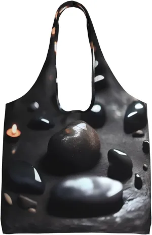 Black Mystery Heart Stone Single Shoulder Commuter Canvas Tote - Practical and spacious shopping bag for everyday use