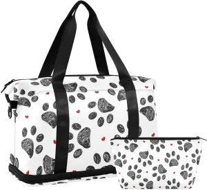 Black Paw Versatile Sports Travel Bag - Lasting Twill Tote, Removable Wheel & Rod Bagging, Multi-pocket Design, Complimentary Makeup Bag
