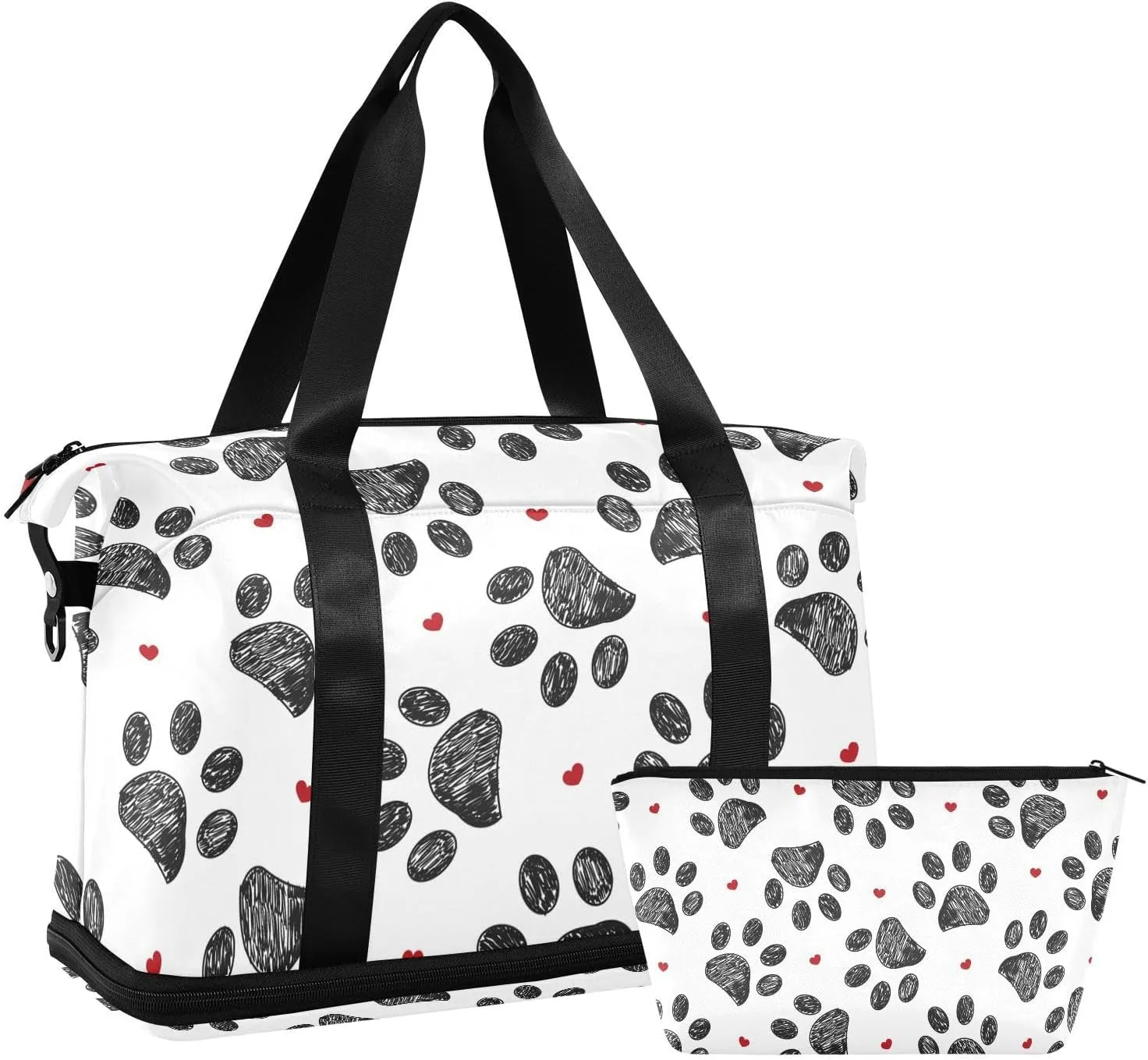 Black Paw Versatile Sports Travel Bag - Lasting Twill Tote, Removable Wheel & Rod Bagging, Multi-pocket Design, Complimentary Makeup Bag