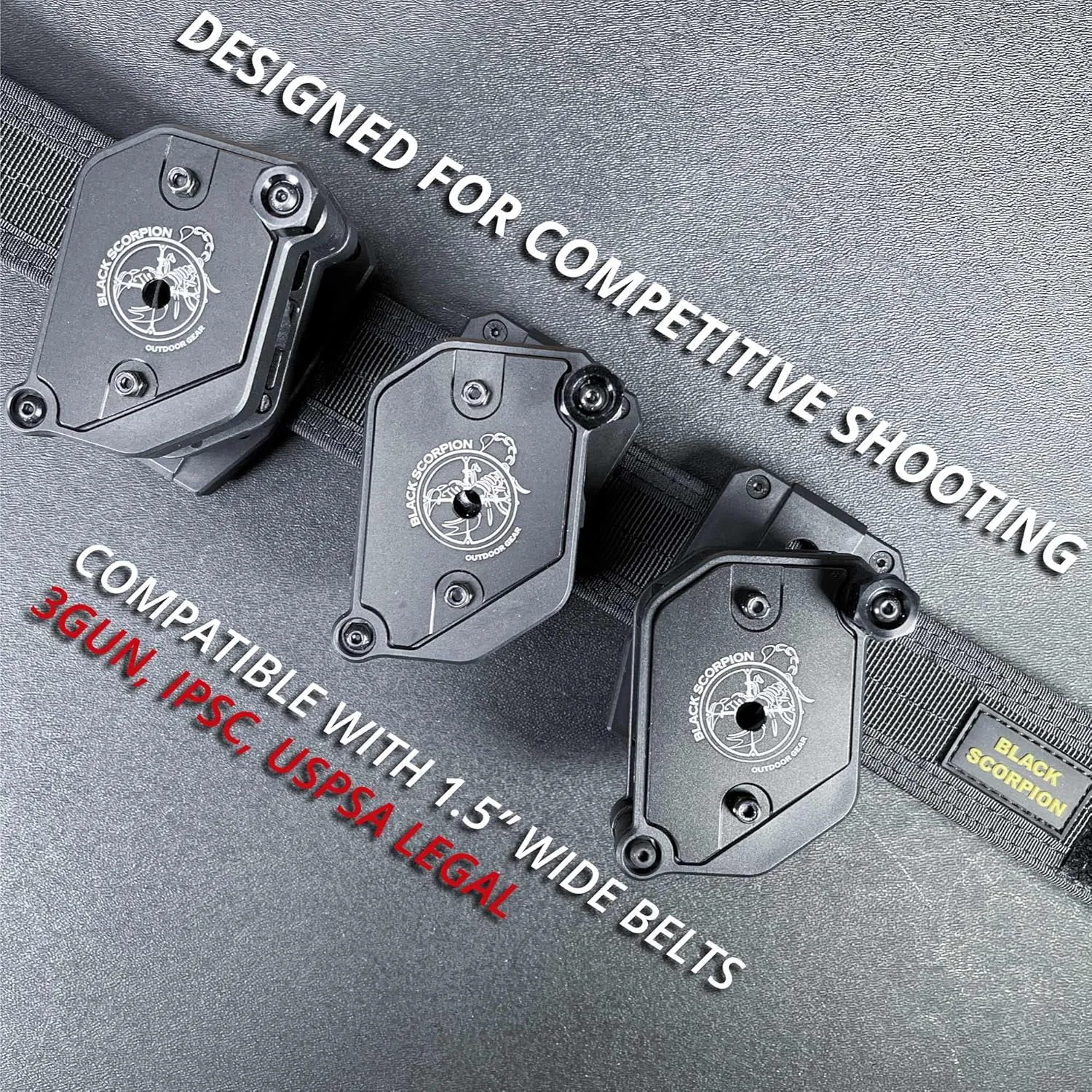 Black Scorpion Gear Competition Rig | 1 Heavy Duty Belt, 1 OWB Kydex Pro Holster | 4 Single/Double Stack Ambidextrous Magazine Pouches IPSC, USPSA, 3-Gun Approved