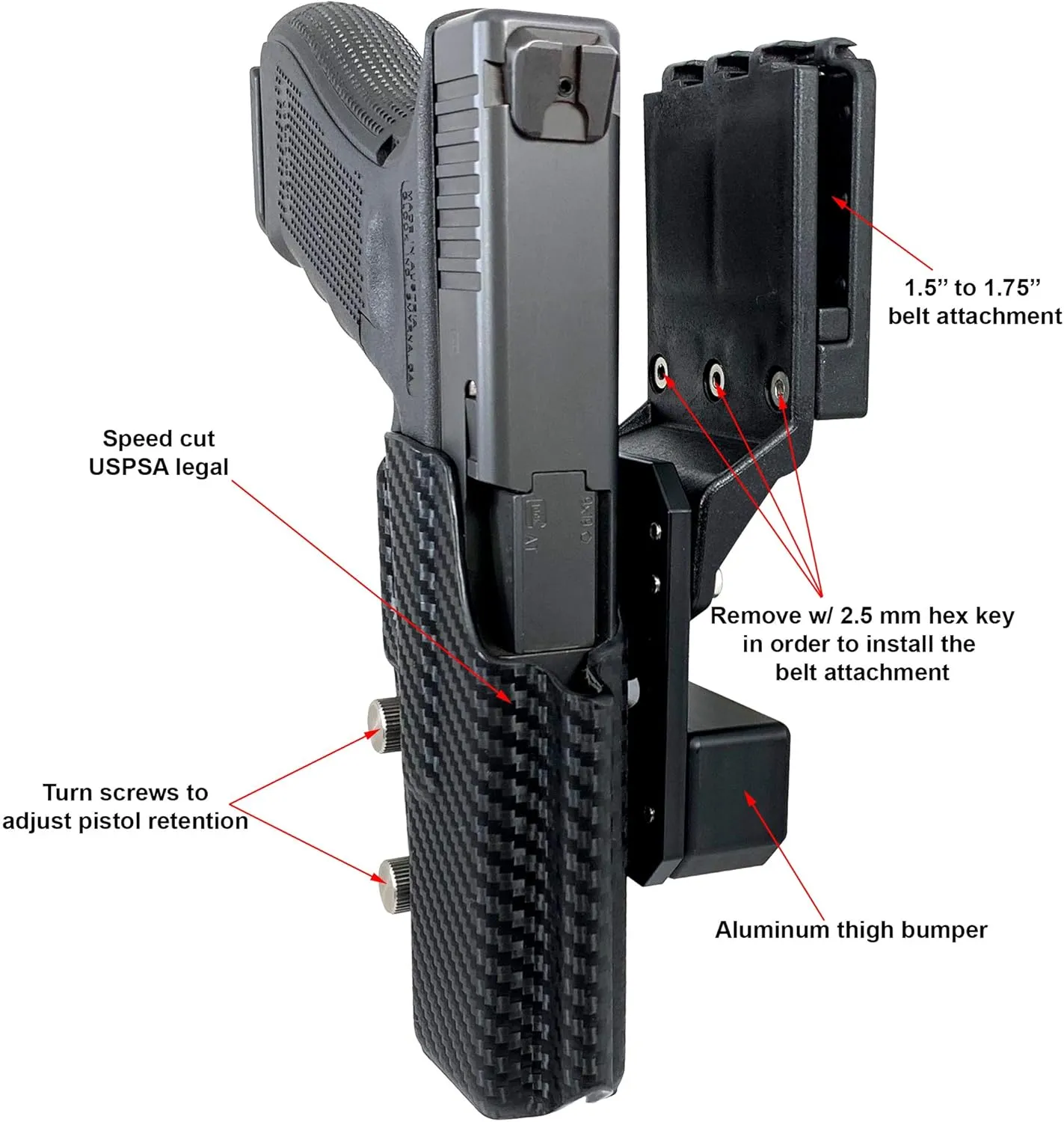 Black Scorpion Gear Competition Rig fits 1911 5'' w/o Rail | 1 Pro HD Belt, 1x Pro Comp Holster (CF), 4X Single Stack Mag Pouches IPSC USPSA Approved