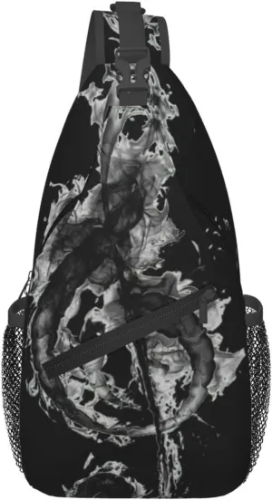 Black Smoke Music Print Sling Bag Crossbody Backpack For Women Men Hiking Travel Over The Shoulder Multipurpose Bag