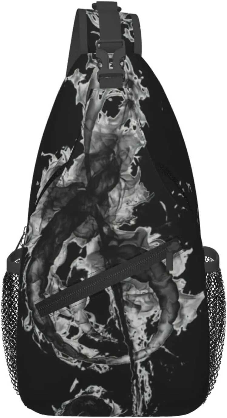 Black Smoke Music Print Sling Bag Crossbody Backpack For Women Men Hiking Travel Over The Shoulder Multipurpose Bag