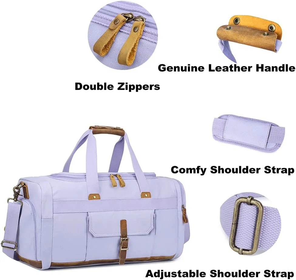 BLUBOON Weekender Overnight Duffel Bag with Shoes Compartment for Women Men Canvas Weekend Travel Tote Carry On Bag (Purple)