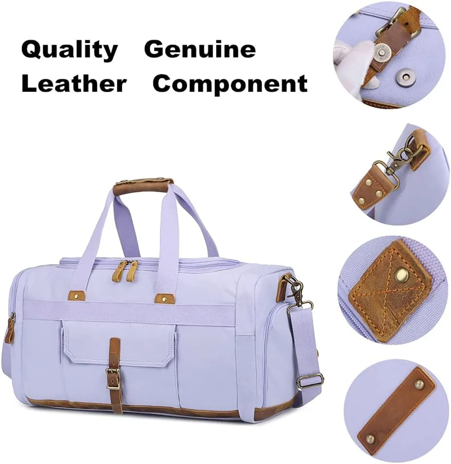 BLUBOON Weekender Overnight Duffel Bag with Shoes Compartment for Women Men Canvas Weekend Travel Tote Carry On Bag (Purple)