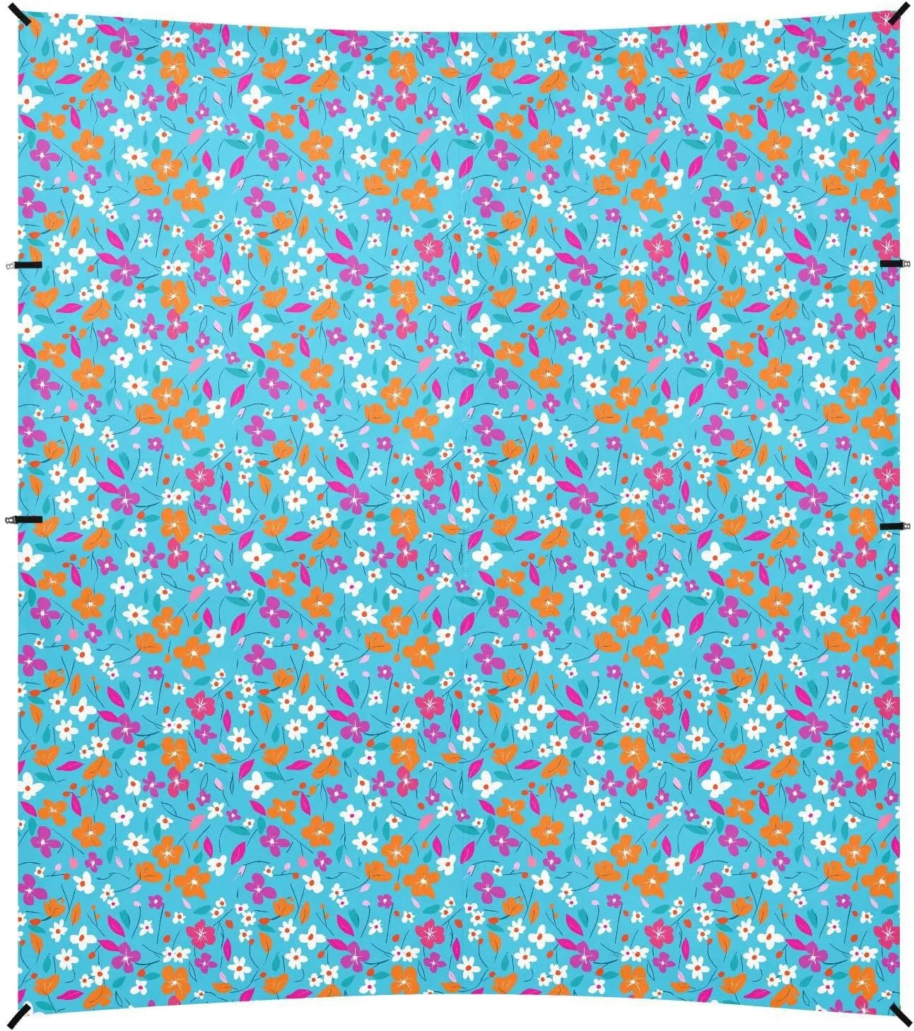 Blue Background Colorful Flowers Beach Tent UPF50  Water-Resistant Sun Shelter Includes Sand Shovel, Sandbags, Stability Poles for Backyard, Grassland, Park