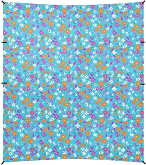Blue Background Colorful Flowers Beach Tent UPF50  Water-Resistant Sun Shelter Includes Sand Shovel, Sandbags, Stability Poles for Backyard, Grassland, Park