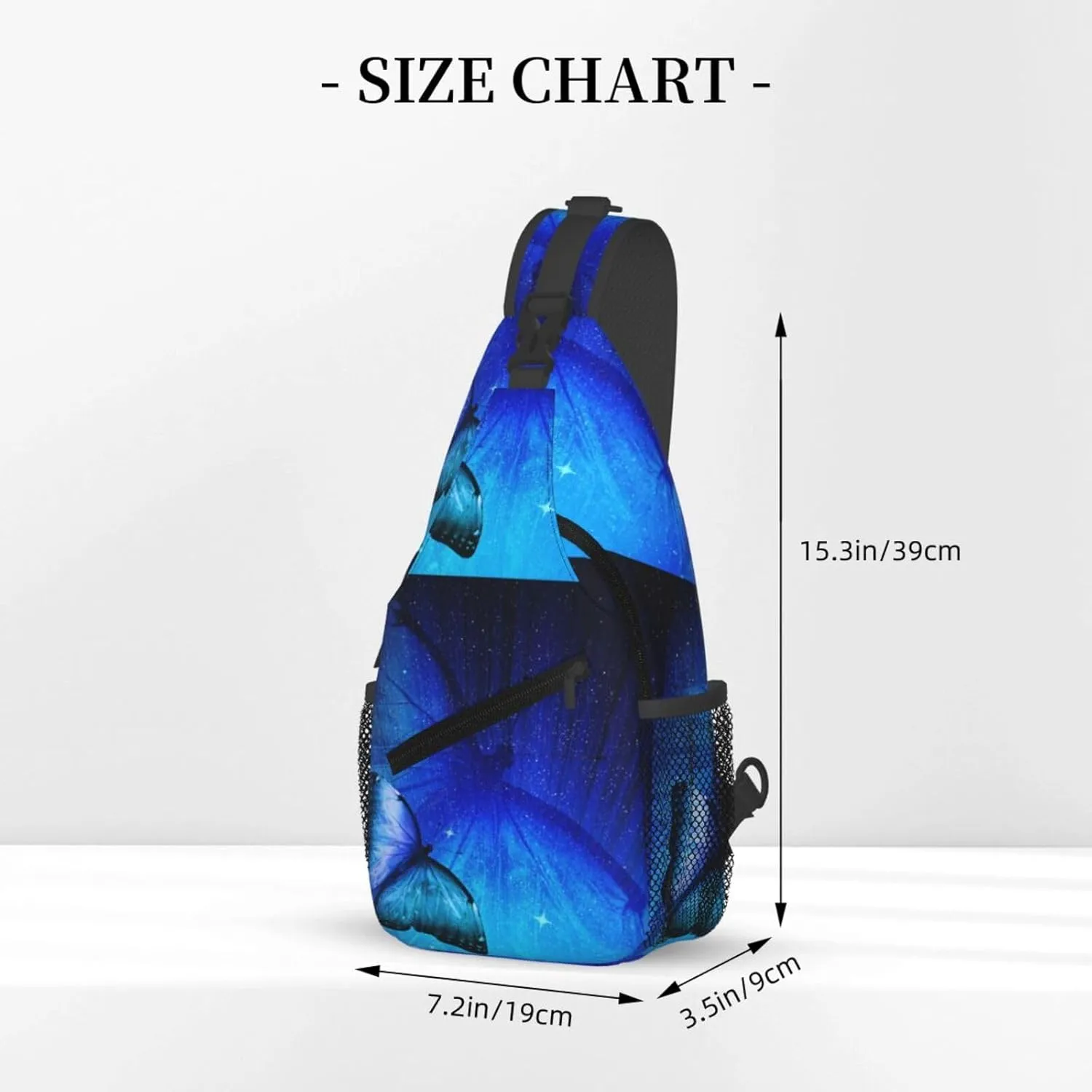 Blue Butterfly Chest Sling Bag Crossbody Shoulder Backpack Bag Gym Cycling Daypack Travel Hiking Cross Bag