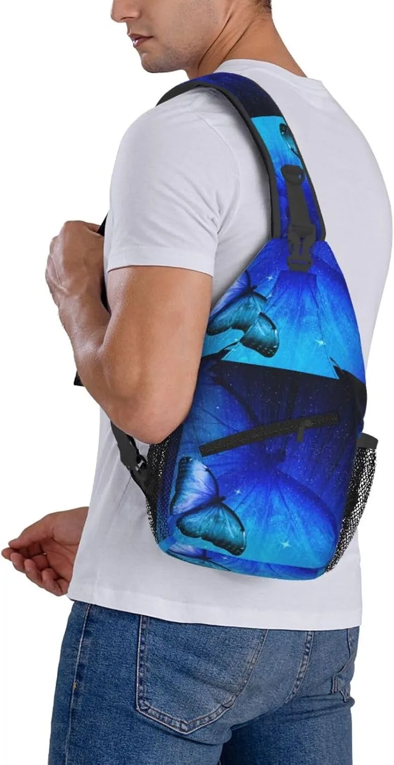 Blue Butterfly Chest Sling Bag Crossbody Shoulder Backpack Bag Gym Cycling Daypack Travel Hiking Cross Bag