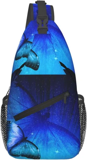 Blue Butterfly Chest Sling Bag Crossbody Shoulder Backpack Bag Gym Cycling Daypack Travel Hiking Cross Bag