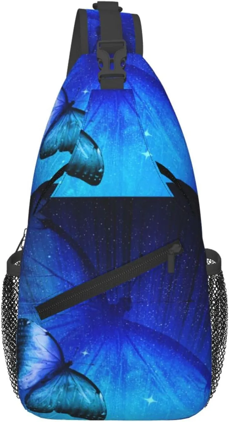 Blue Butterfly Chest Sling Bag Crossbody Shoulder Backpack Bag Gym Cycling Daypack Travel Hiking Cross Bag