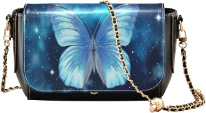 Blue Butterfly Flying in the Sky Leather Crossbody Purses for Women Trendy, Womens Medium Size Shoulder Bags