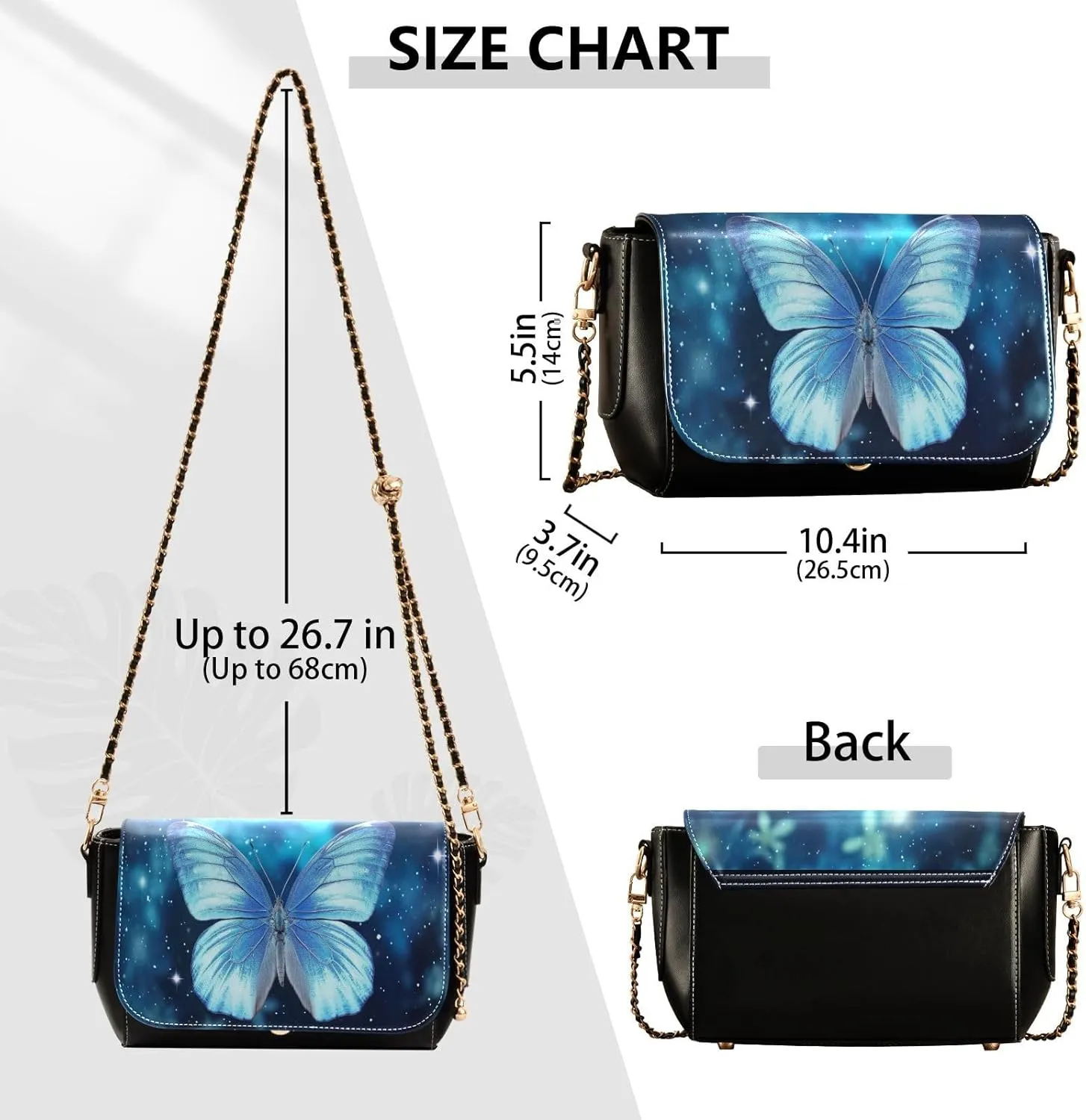 Blue Butterfly Flying in the Sky Leather Crossbody Purses for Women Trendy, Womens Medium Size Shoulder Bags