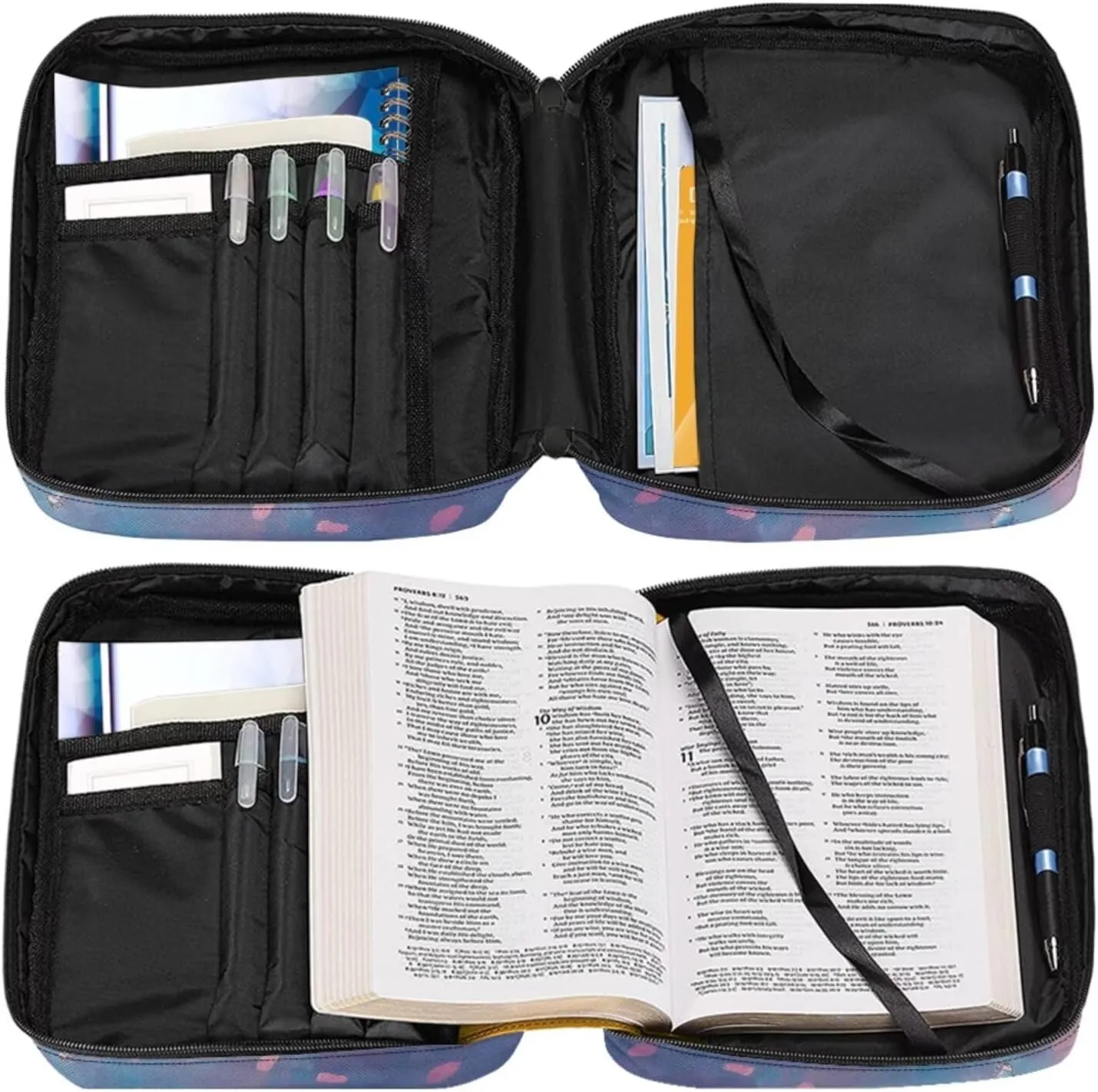Blue Butterfly Graphic Bible Covers for Girls Casual Lightweight Church Bag Bible Carrying Case for Women with Shoulder Strap Kids Waterproof Bible Crossbody Bag with Leather Keychain