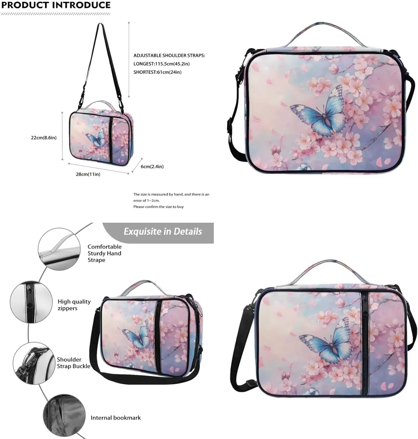 Blue Butterfly Graphic Bible Covers for Girls Casual Lightweight Church Bag Bible Carrying Case for Women with Shoulder Strap Kids Waterproof Bible Crossbody Bag with Leather Keychain