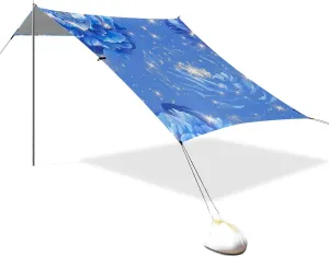 Blue Carnation Flowers Beach Tent & Canopy UPF50 Water-Resistant Shade Sun Shelter with Sandbags, Sand Shovel, Poles for Camping, Picnics, Backyard & Fishing