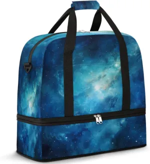 Blue Galaxy Universe Nebula Travel Duffel Bag for Women Men, Sports Gym Bag with Shoes Compartment Foldable Overnight Bag Weekender Tote Workout Carry On Luggage Bag
