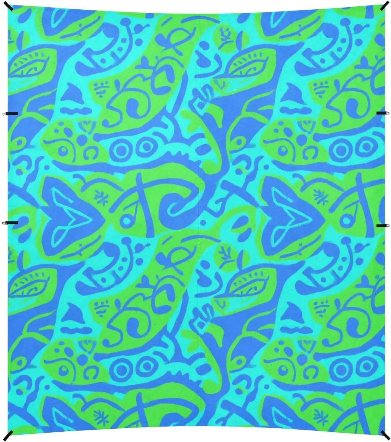 Blue-Green Tie-dye Beach Cabana UPF50  Protection Lightweight Shade Sun Shelter with Sandbags and Shovel for Backyard, Grassland, Park