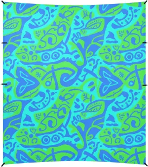 Blue-Green Tie-dye Beach Cabana UPF50  Protection Lightweight Shade Sun Shelter with Sandbags and Shovel for Backyard, Grassland, Park