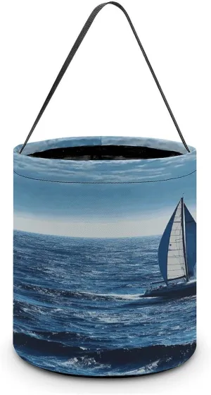 Blue Sea Sailboat Halloween Tote Candy Bag Candy Basket Candy Bucket Gift Bag for Halloween Party