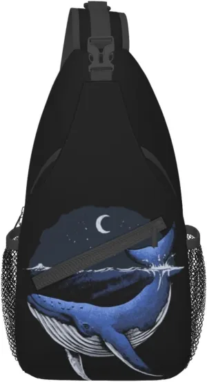 Blue Whale Ocean Small Sling Bag for Men Women Crossbody Sling Backpack Cycling Hiking Daypack Shoulder Chest Bag with Adjustable Strap