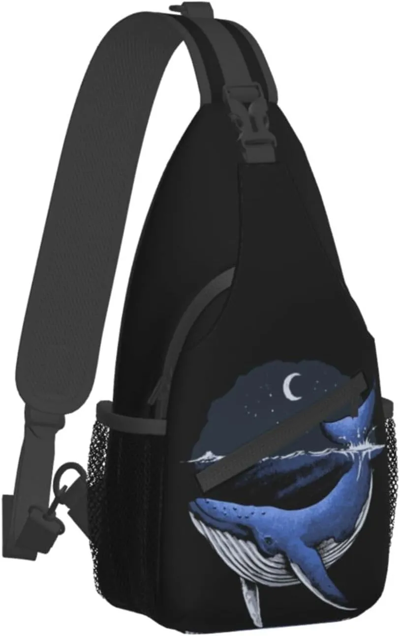 Blue Whale Ocean Small Sling Bag for Men Women Crossbody Sling Backpack Cycling Hiking Daypack Shoulder Chest Bag with Adjustable Strap