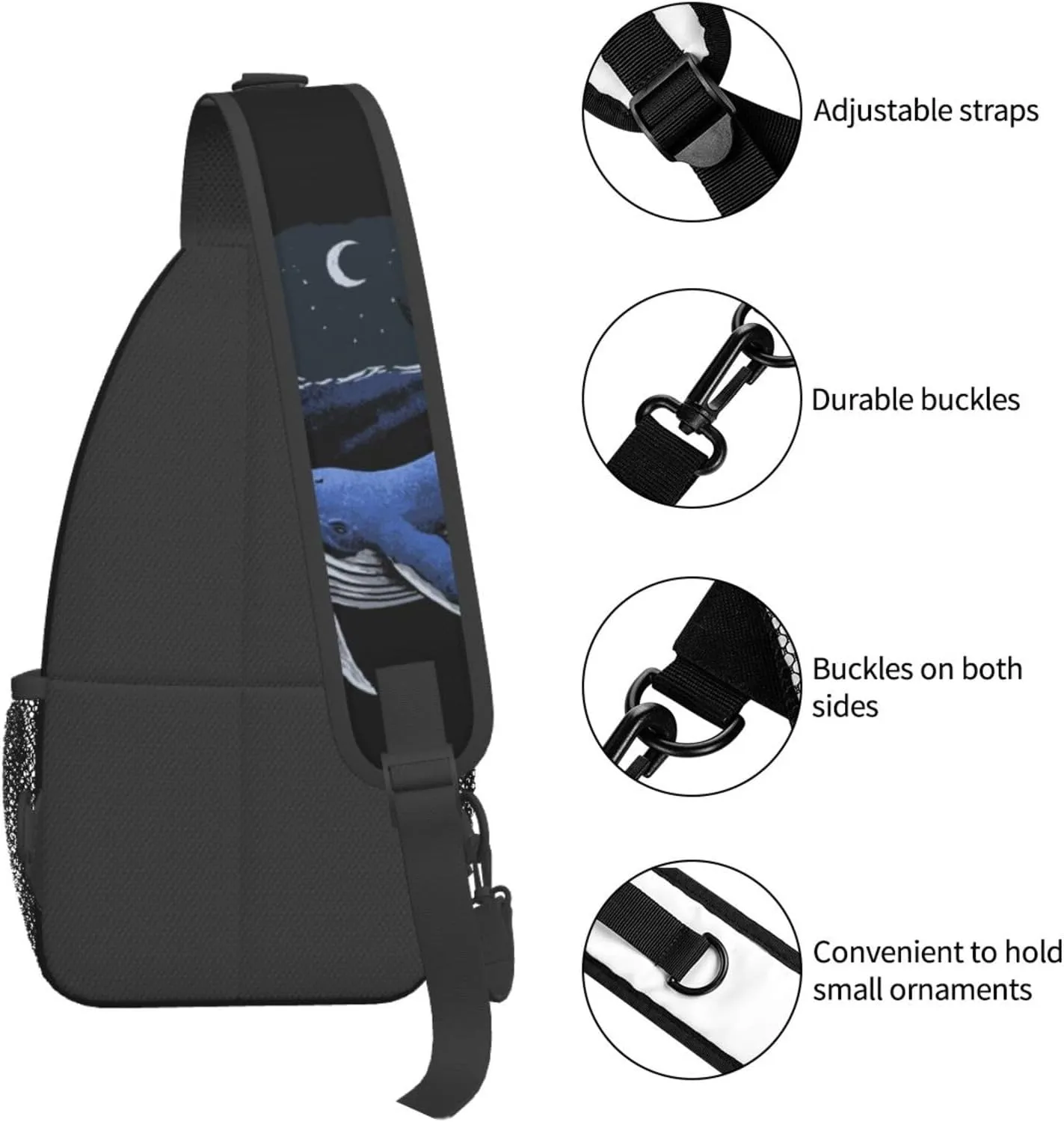 Blue Whale Ocean Small Sling Bag for Men Women Crossbody Sling Backpack Cycling Hiking Daypack Shoulder Chest Bag with Adjustable Strap