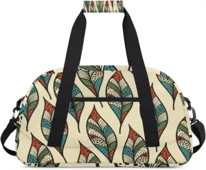 Bohemian Feather Gym Duffel Bag for Men Women Feather Sports Tote Bag with Adjustable Shoulder Strap for Dance Gymnastics Traveling Outdoor Camping Overnight Stay