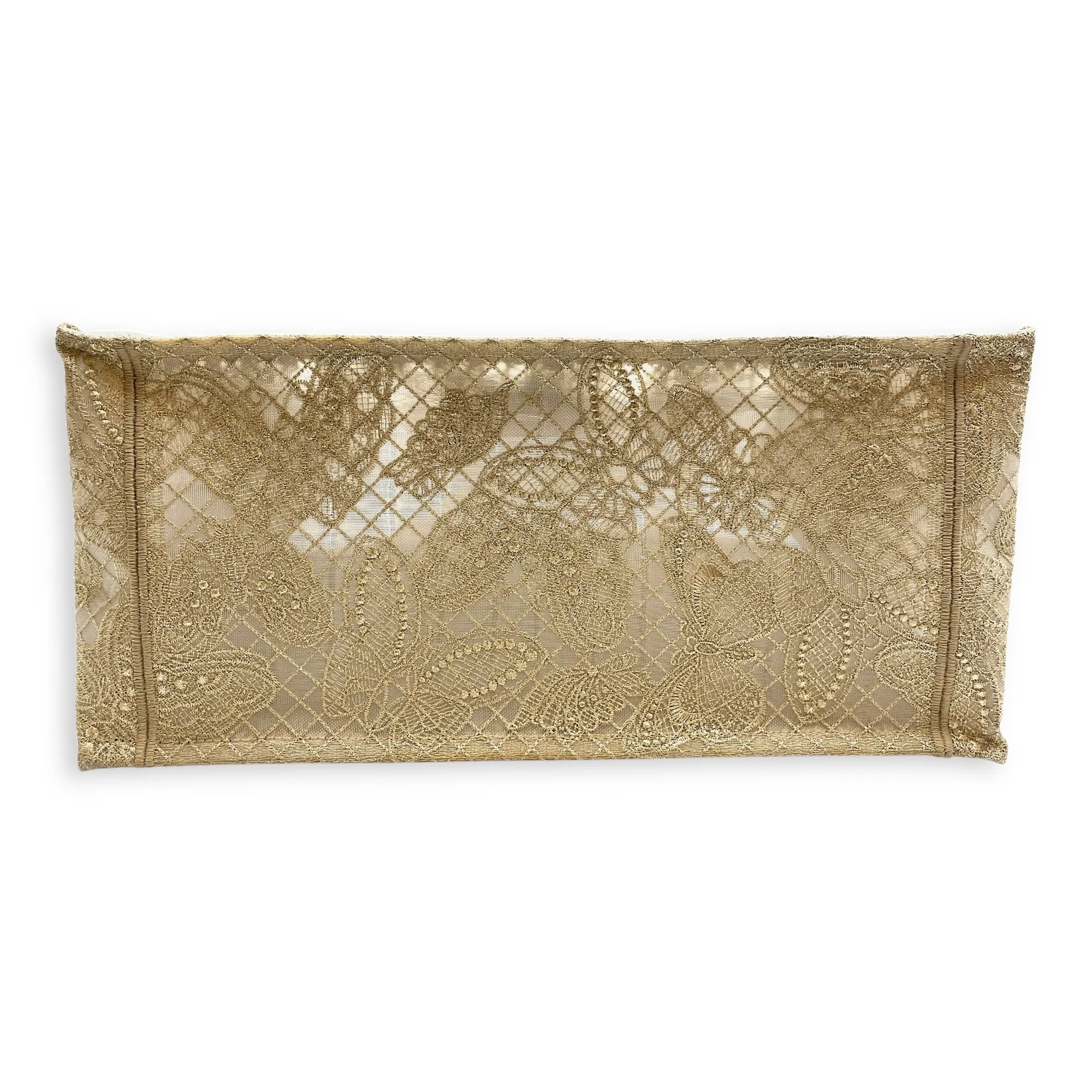 Book Tote - Butterfly Embroidery Medium Gold Top Handle Bag in Lace, Embroidered Mesh