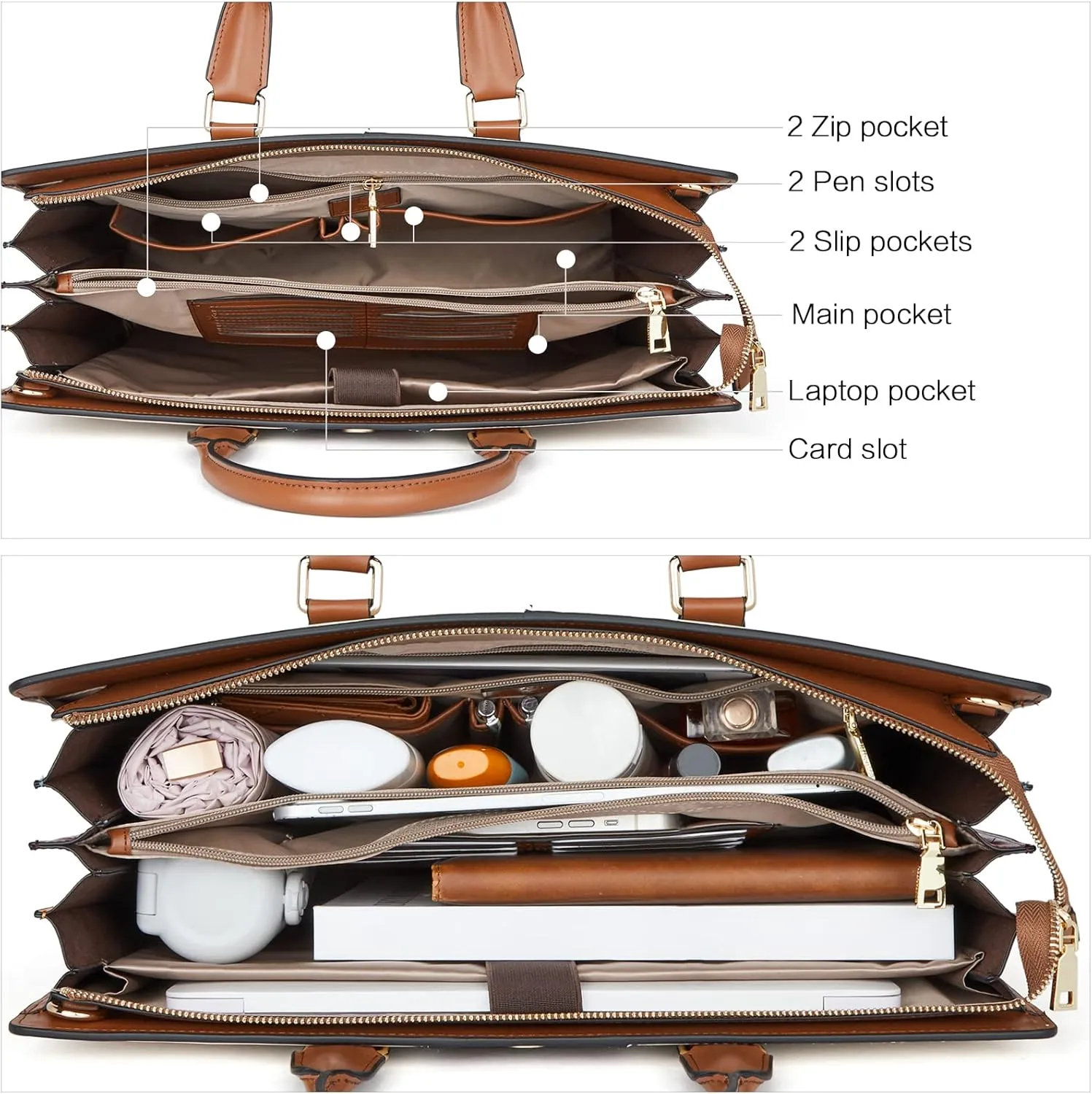 BOSTANTEN Leather Laptop Briefcase for Women Shoulder Bag 15.6 Inch Business Computer Work Tote