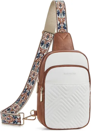 BOSTANTEN Sling Bag Quilted Crossbody Bags for Women Cross Body Purse Leather Fanny Pack with Adjustable Guitar Strap