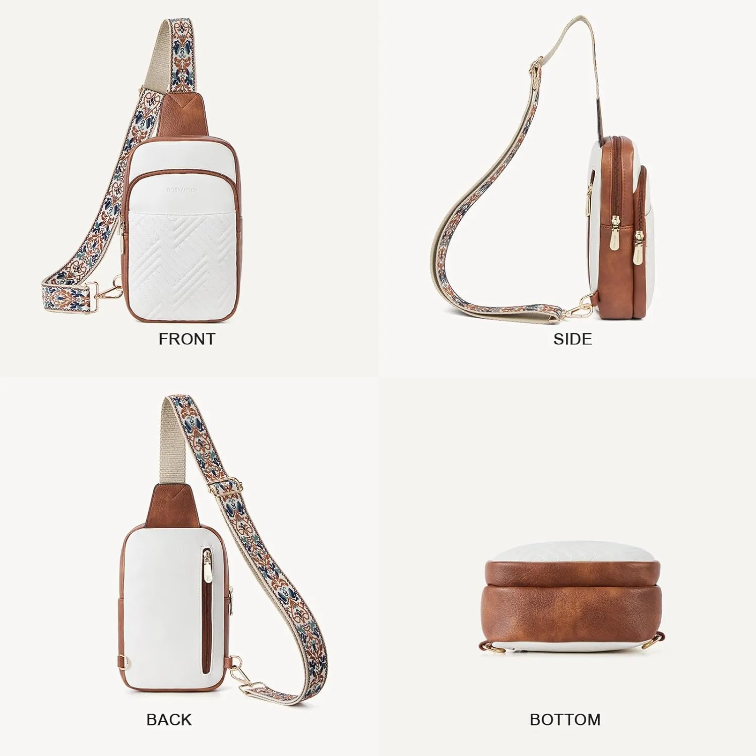 BOSTANTEN Sling Bag Quilted Crossbody Bags for Women Cross Body Purse Leather Fanny Pack with Adjustable Guitar Strap