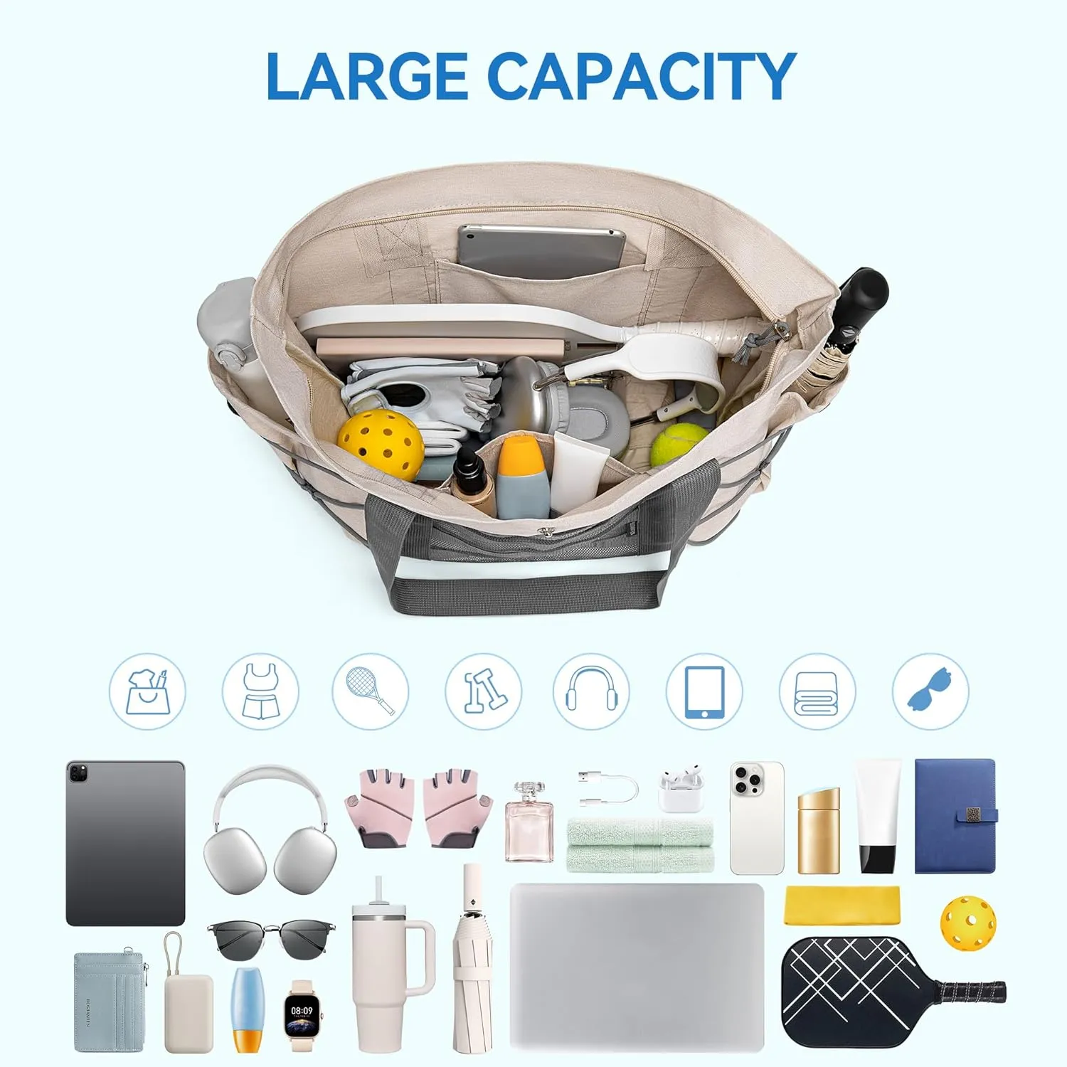 BOSTANTEN Travel Tote Bags for Women Foldable Beach Bag Waterproof Zipper Gym Sports Shopping Bag Trolley Sleeve