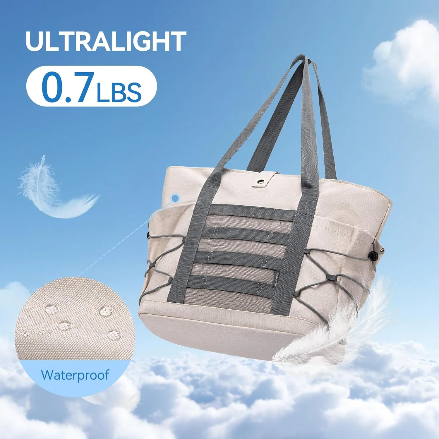 BOSTANTEN Travel Tote Bags for Women Foldable Beach Bag Waterproof Zipper Gym Sports Shopping Bag Trolley Sleeve