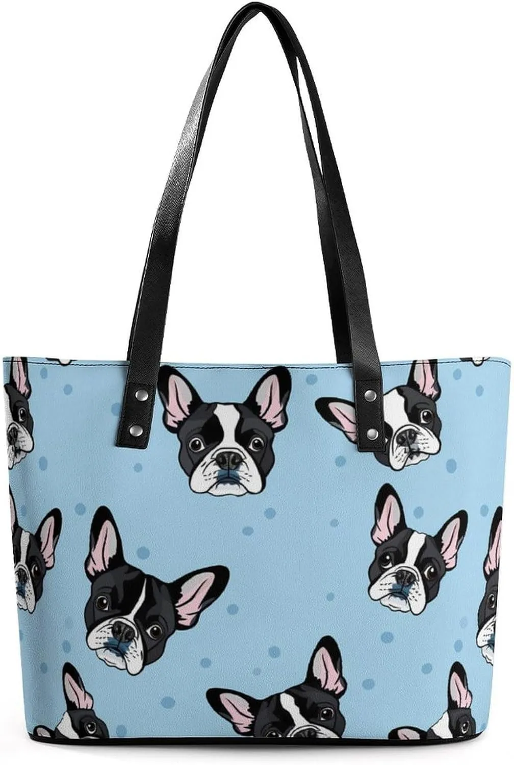 Boston Terrier Dogs Women's Handbag Leather Tote Bag Shoulder Bag Causal Purse Shopping Bag
