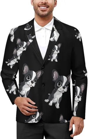 Boston Terrier Mens Blazer Two Button Sport Coat Lightweight Suit Jacket for Travel Business Wedding