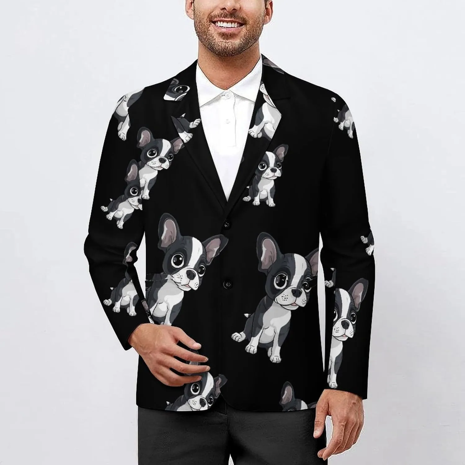 Boston Terrier Mens Blazer Two Button Sport Coat Lightweight Suit Jacket for Travel Business Wedding