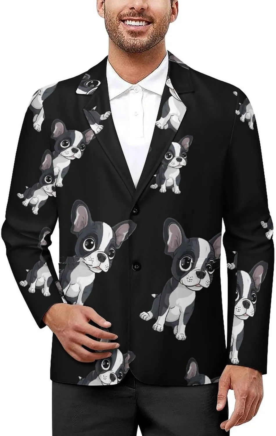 Boston Terrier Mens Blazer Two Button Sport Coat Lightweight Suit Jacket for Travel Business Wedding