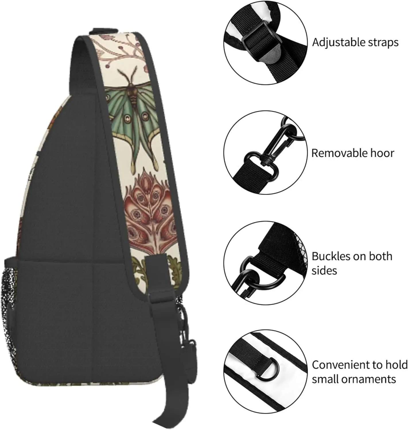 Botanical Mushroom Butterfly Sling Backpack Crossbody Bag, Chest Bag Daypack Fanny Pack Cross Body Bag for Outdoors Hiking Traveling