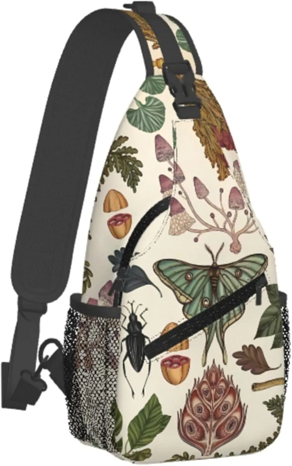 Botanical Mushroom Butterfly Sling Backpack Crossbody Bag, Chest Bag Daypack Fanny Pack Cross Body Bag for Outdoors Hiking Traveling