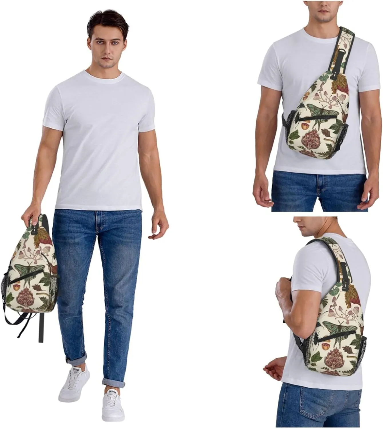 Botanical Mushroom Butterfly Sling Backpack Crossbody Bag, Chest Bag Daypack Fanny Pack Cross Body Bag for Outdoors Hiking Traveling