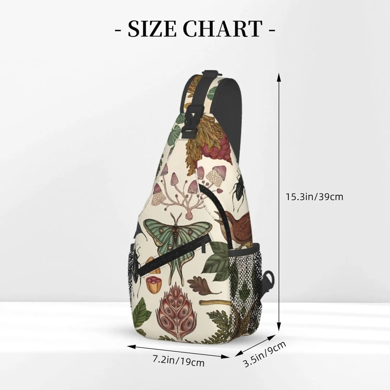 Botanical Mushroom Butterfly Sling Backpack Crossbody Bag, Chest Bag Daypack Fanny Pack Cross Body Bag for Outdoors Hiking Traveling