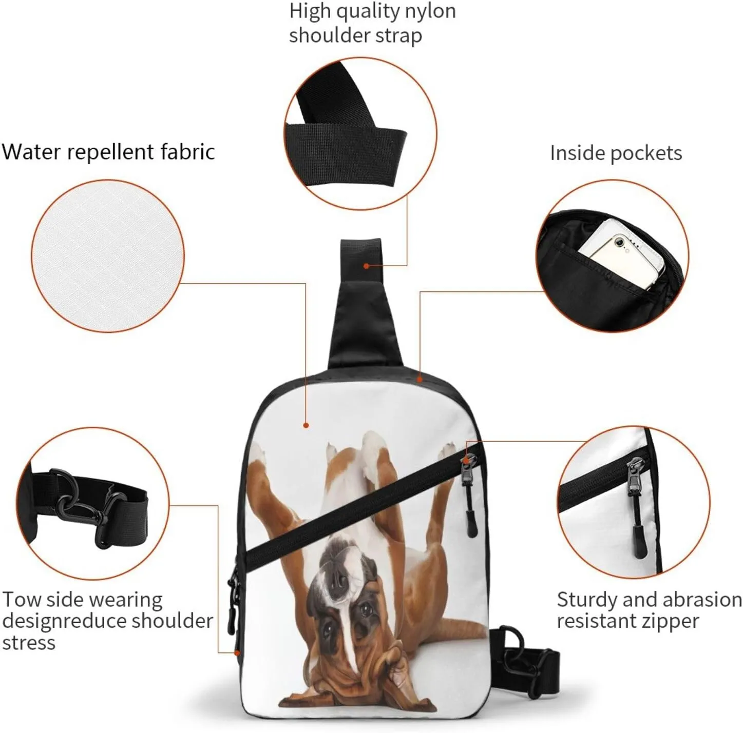 Boxer Dog Sling Bag for Men Women, Small Crossbody Sling Backpack Shoulder Chest Bag, Anti Theft Travel Hiking Sports