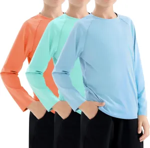 Boys Swim Shirt UPF 50  Kids Rash Guard Long Sleeve 3 Pack Youth Sun UV Protection SPF Water Fishing Top Shirts 5-18Y